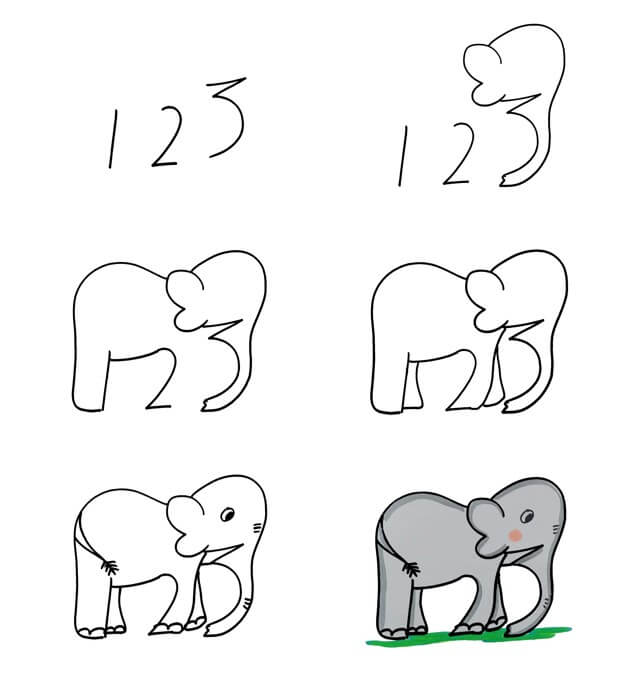Dibujos de Un elefante del número 123.