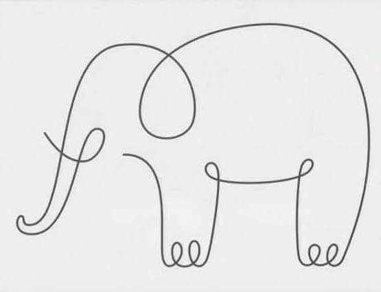 Dibujos de Un elefante fácil con 1 línea