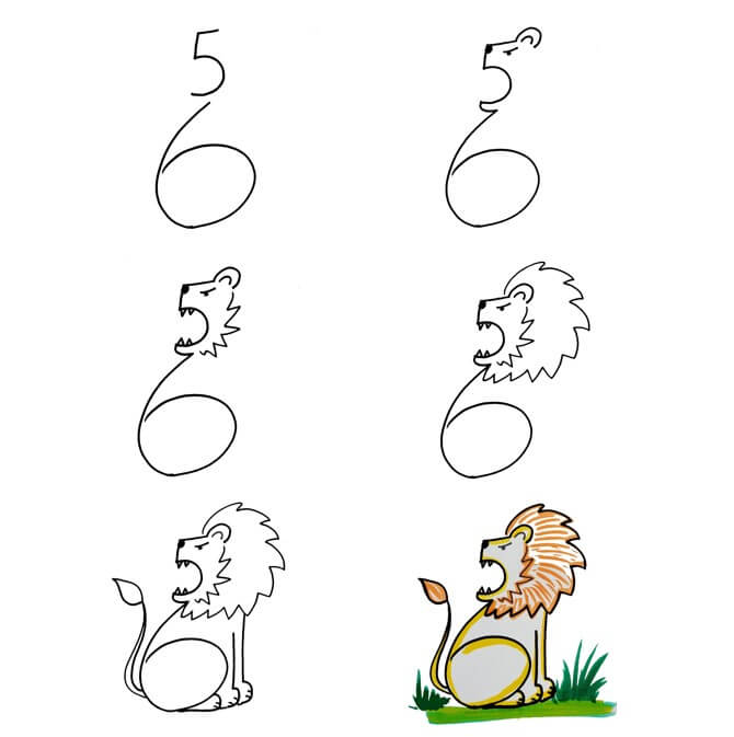 Dibujos de Un León del número 5 y 6