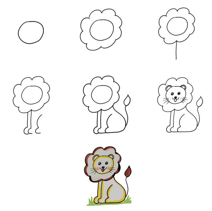 Dibujos de Un león fácil y lindo