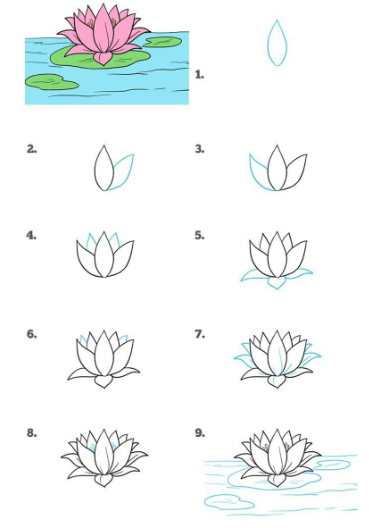 Dibujos de Flor de loto con hojas