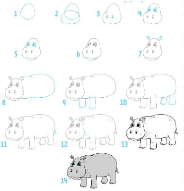 Dibujos de dibujo Hipopótamo amigable