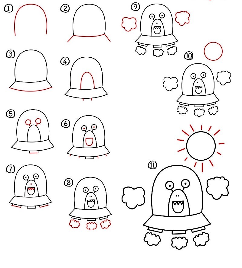 Dibujos de OVNI sobre las nubes