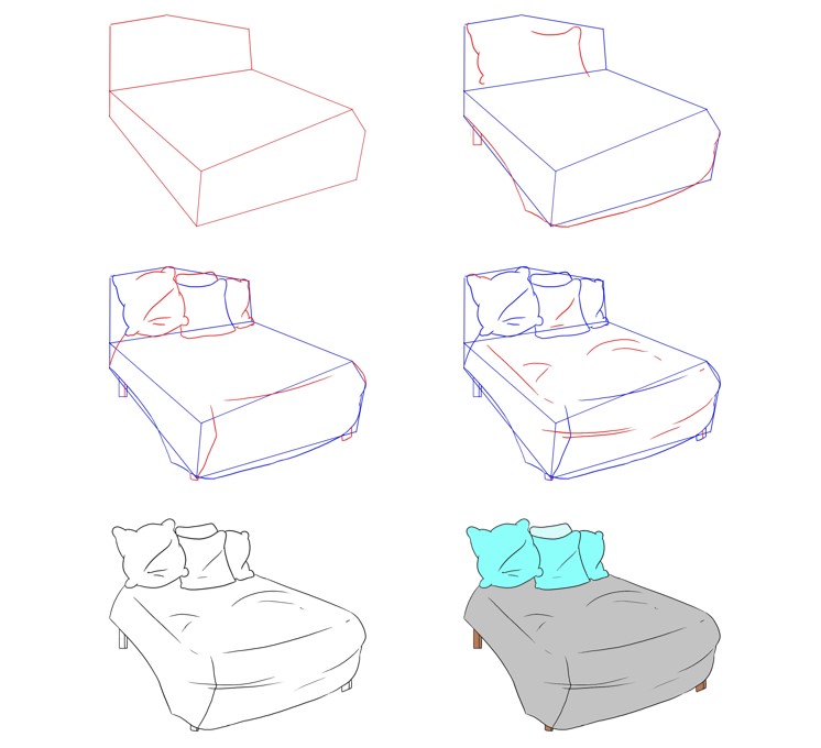 Dibujos de Cama con almohadas