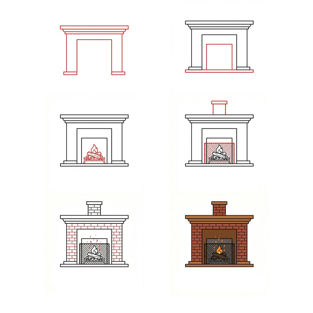 Dibujos de Chimenea con repisa