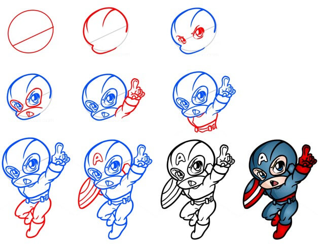 Dibujos de Captain America en acción