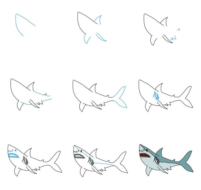 Dibujos de Tiburón con dientes grandes