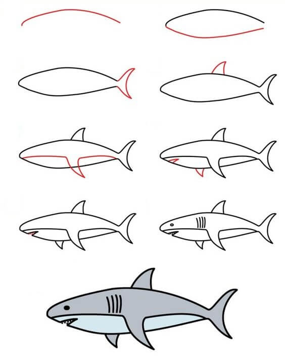 Dibujos de Tiburón en el océano