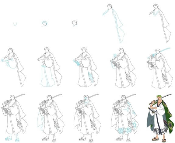 Dibujos de Zoro con tres espadas