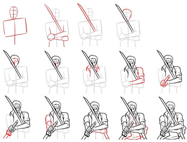 Dibujos de Zoro en acción