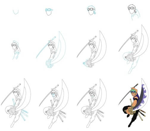 Dibujos de Zoro en batalla