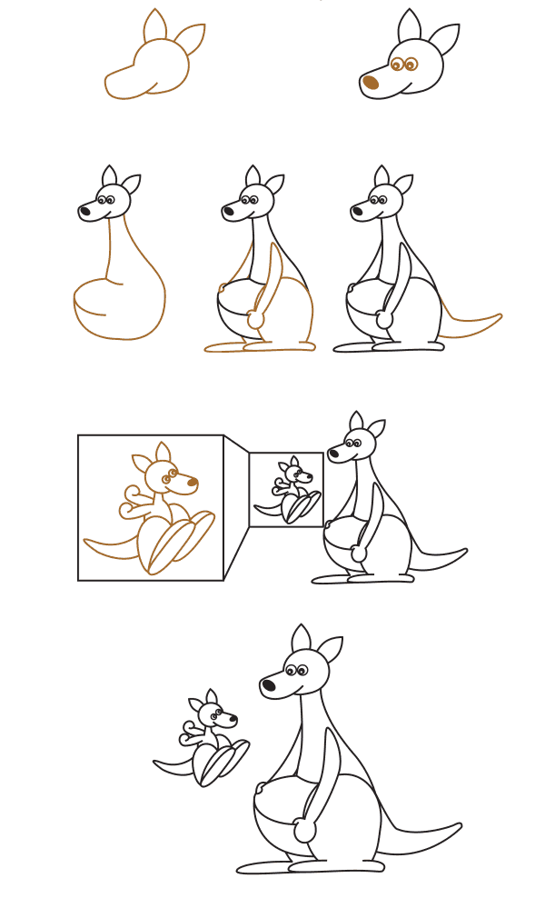 Dibujos de Canguro con su Bebé