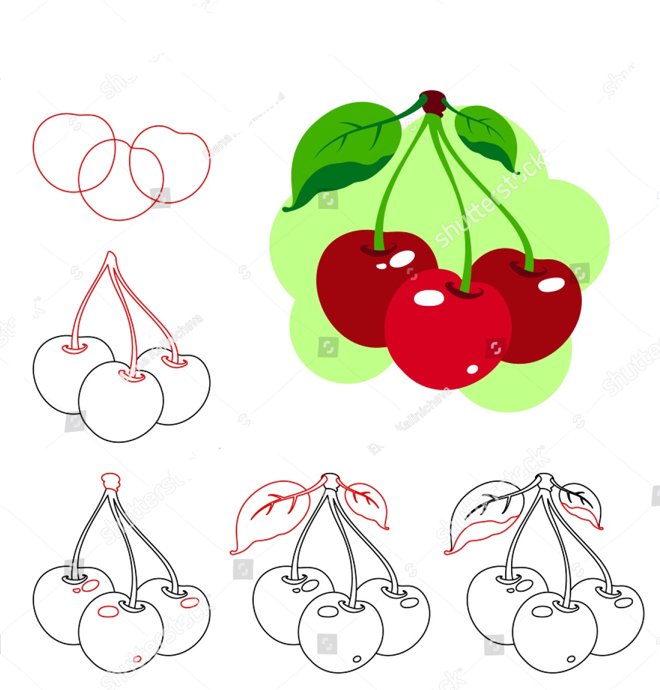 Dibujos de Cereza con hojas