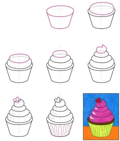 Dibujos de Cupcake con glaseado rosa