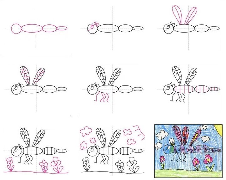 Dibujos de Libélula entre Flores