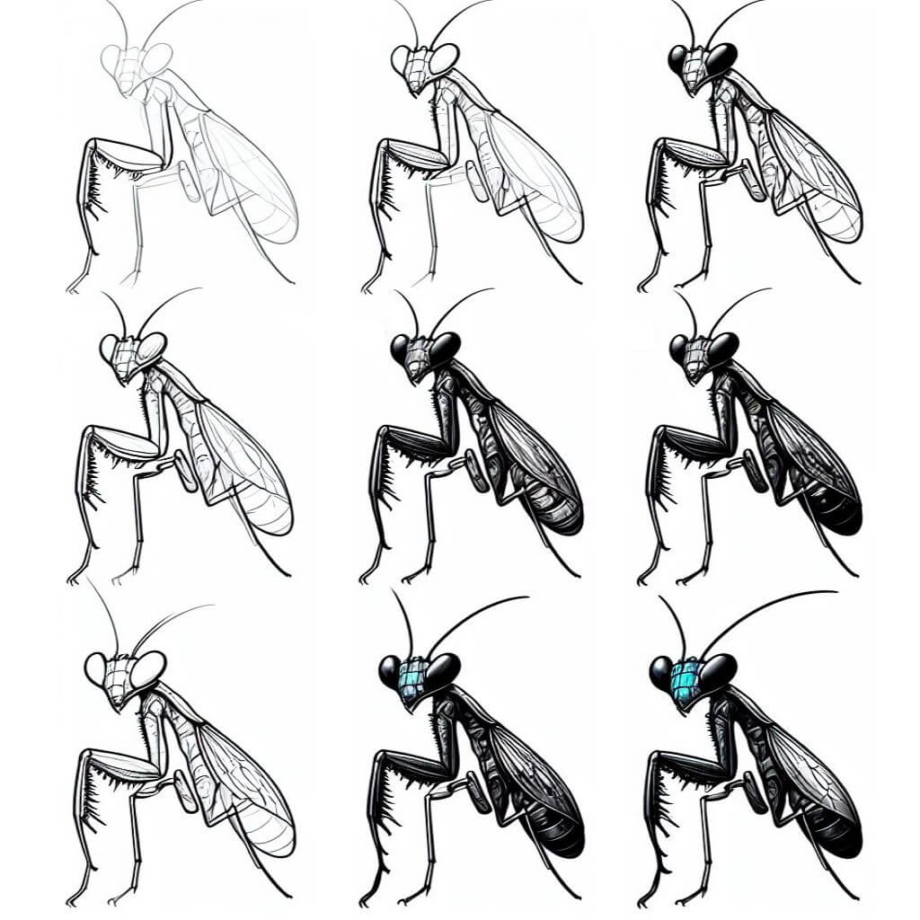 Dibujos de Mantis Religiosa con Alas Abiertas