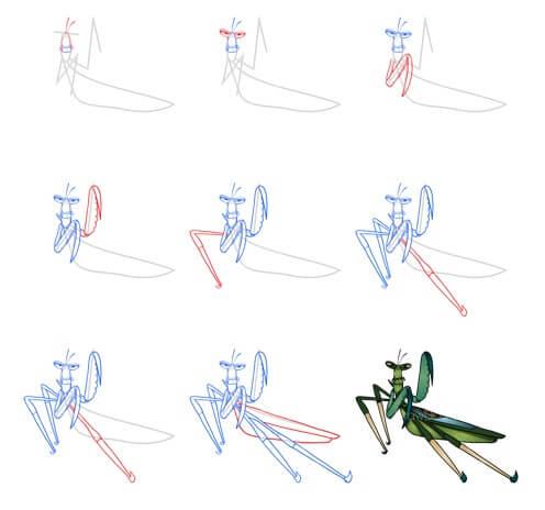 Dibujos de Mantis Religiosa sobre una Hoja
