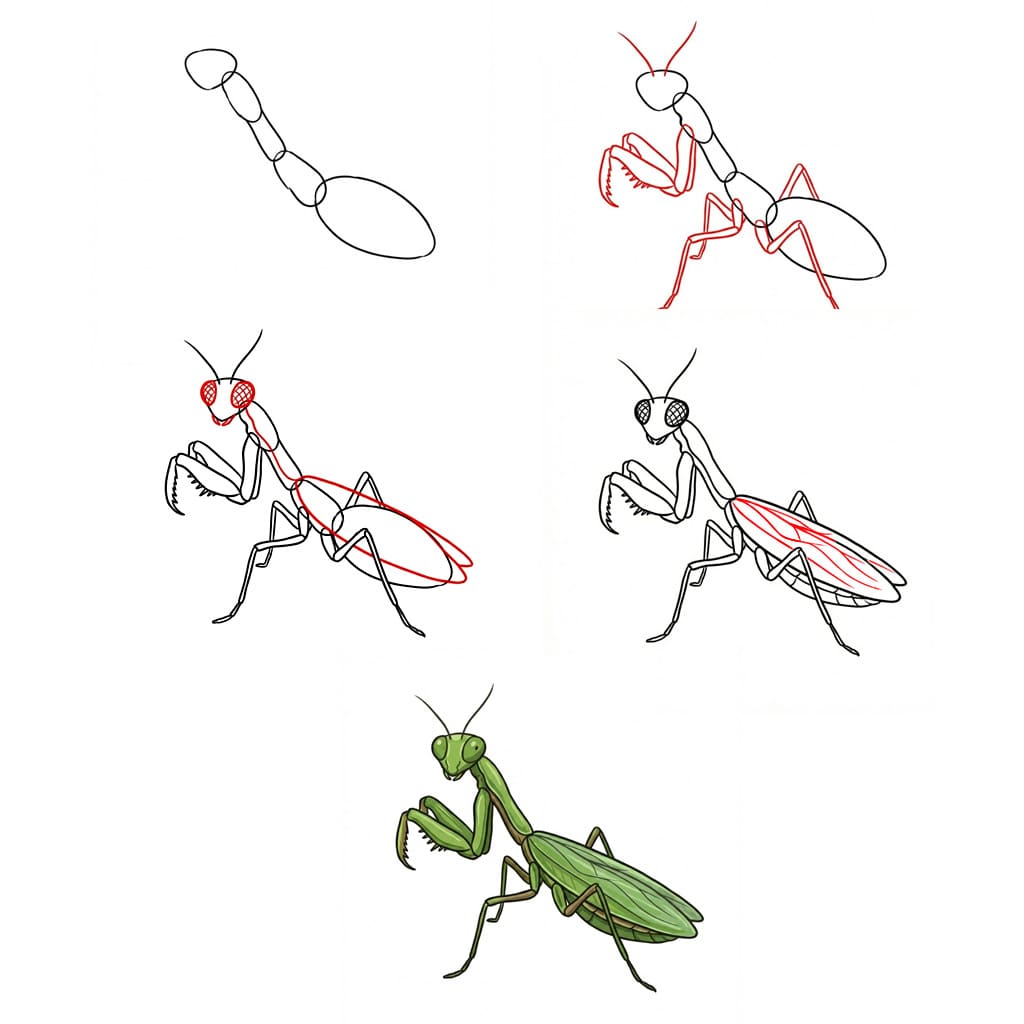 Dibujos de Mantis Religiosa sobre una Rama