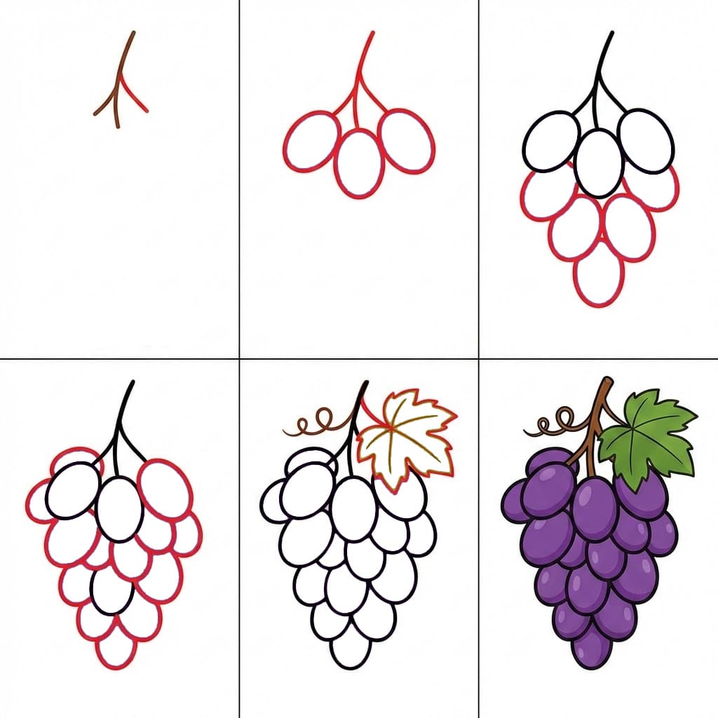 Dibujos de Racimo de uvas coloridas