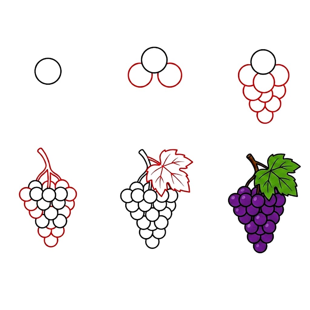 Dibujos de Racimo de uvas con hojas