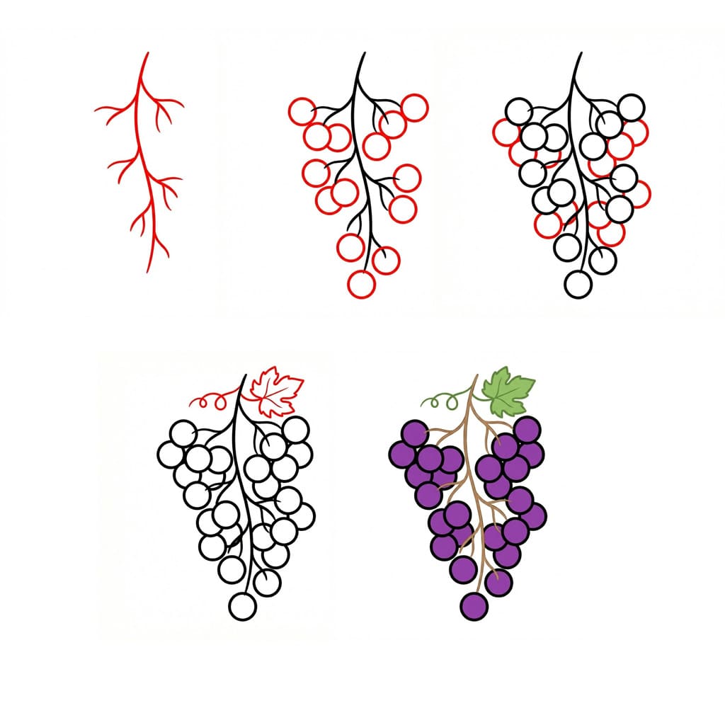 Dibujos de Racimo de uvas con tallo