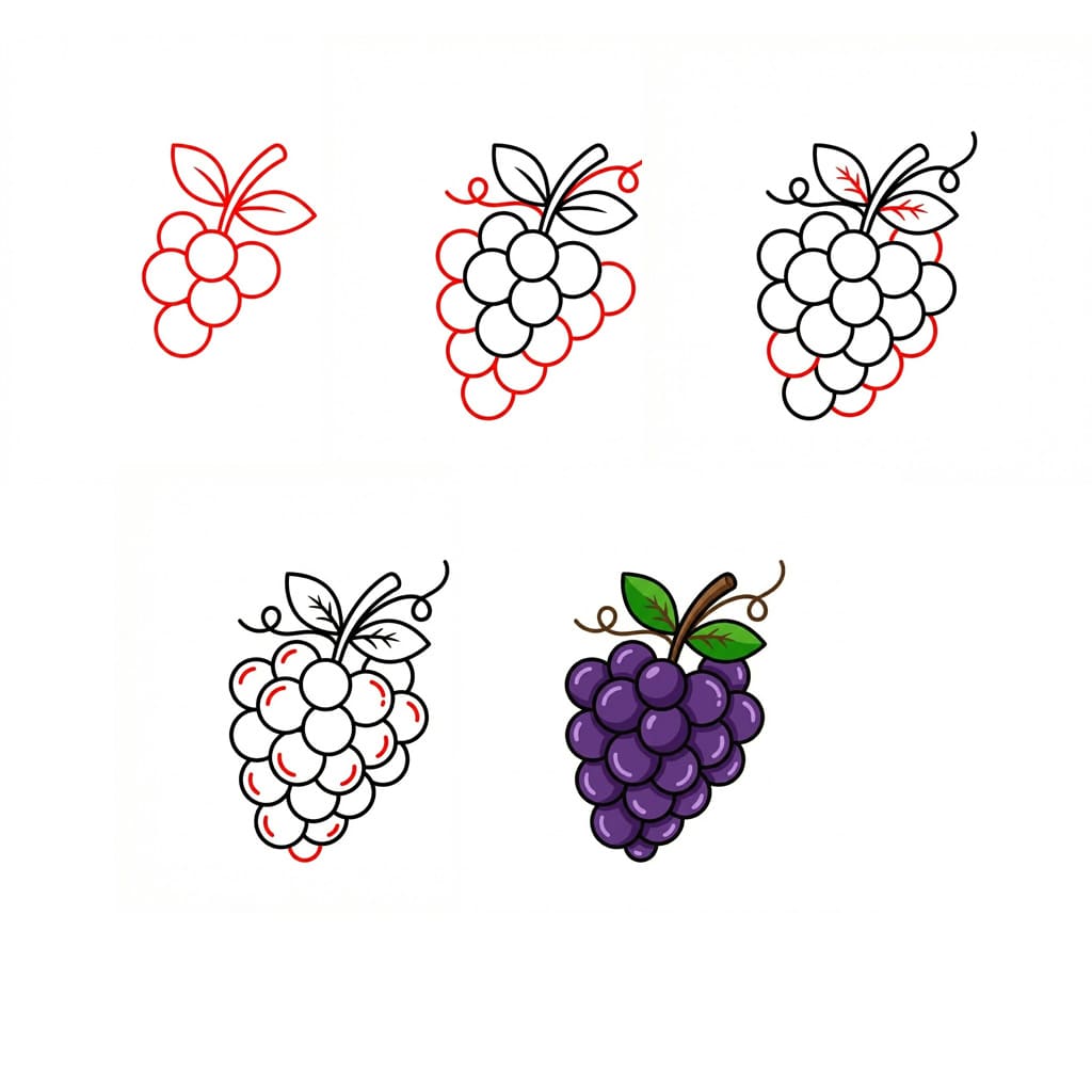 Dibujos de Racimo de uvas dulces y maduras