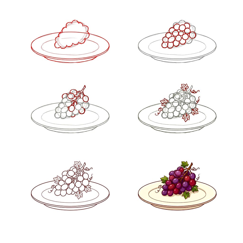 Dibujos de Racimo de uvas jugosas y frescas