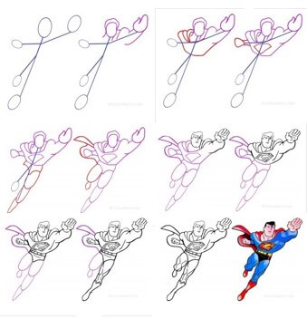 Dibujos de Superman sobrevolando la ciudad