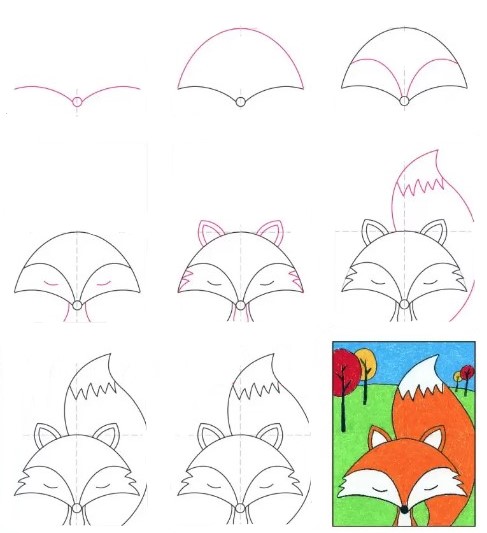 Dibujos de Zorro entre Árboles