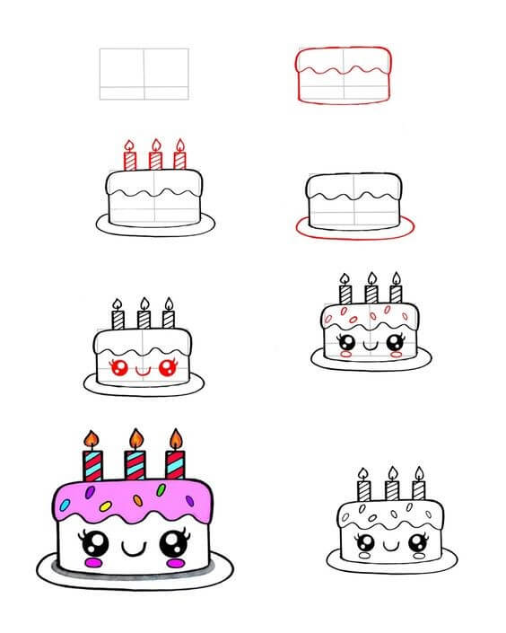 Dibujos de Un pastel de cumpleaños kawaii