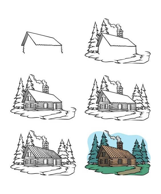 Dibujos de Una casa antigua en el bosque